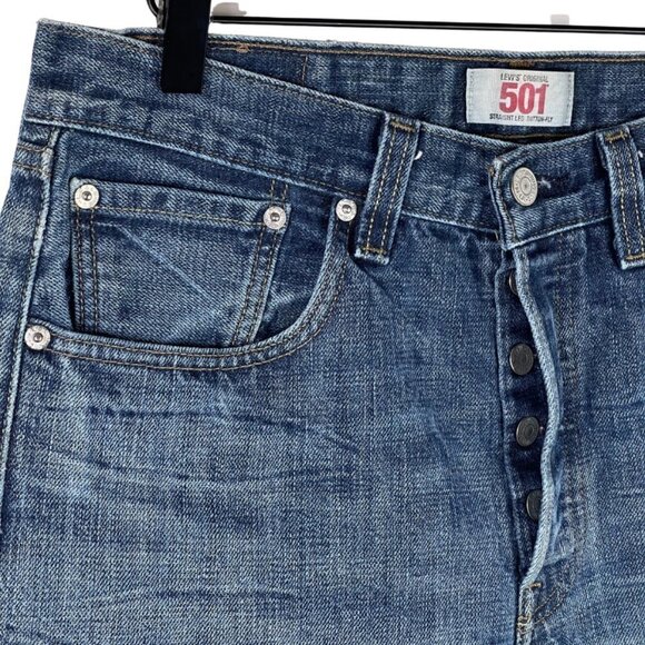 Levis Jean Shorts 30 High Rise Button Fly Raw Hem Cut Off Rigid Denim Casual - Picture 2 of 8